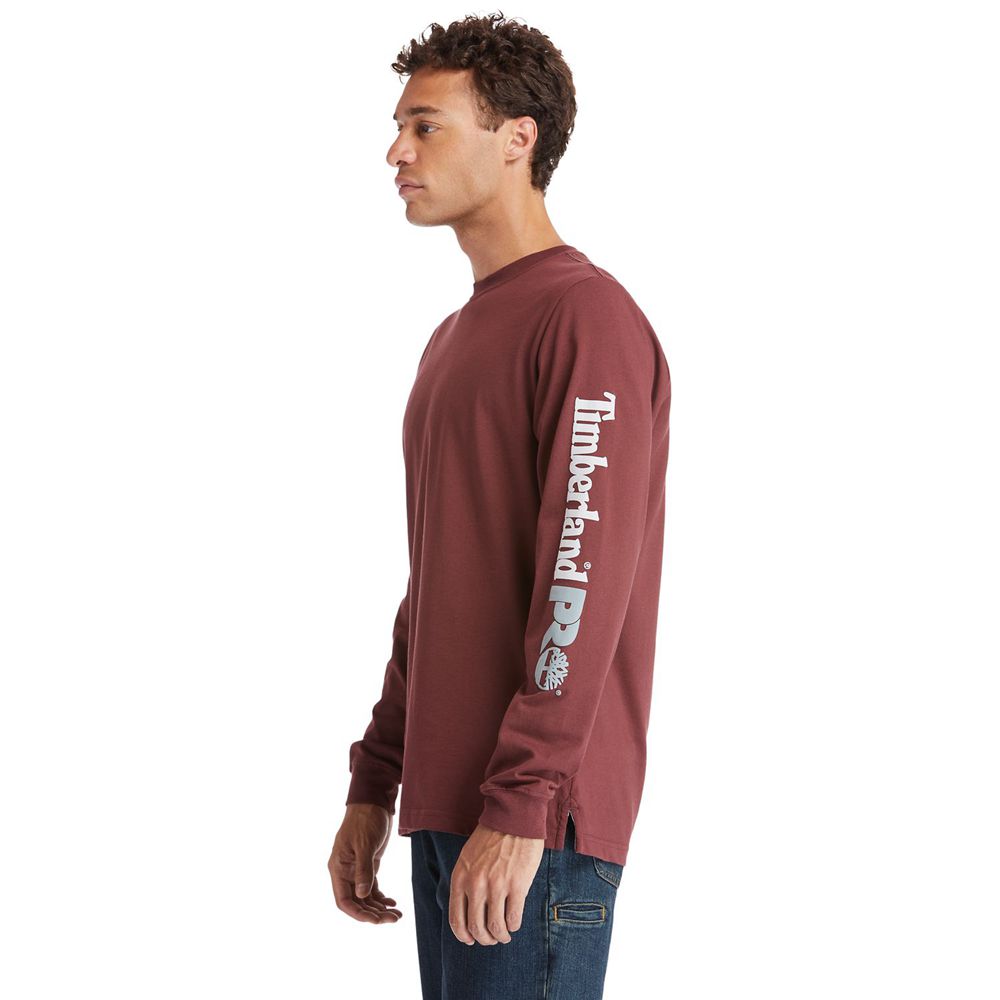 Camisetas Timberland Hombre Pro® Logo Manga Base Plate Wicking Burdeos - Chile IOS-715206